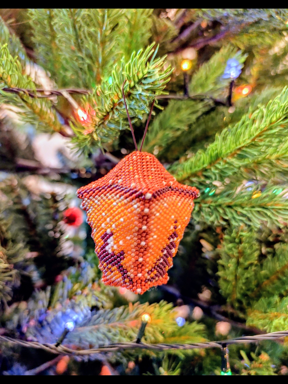 Beaded Orange Star Pendant Holiday Ornament